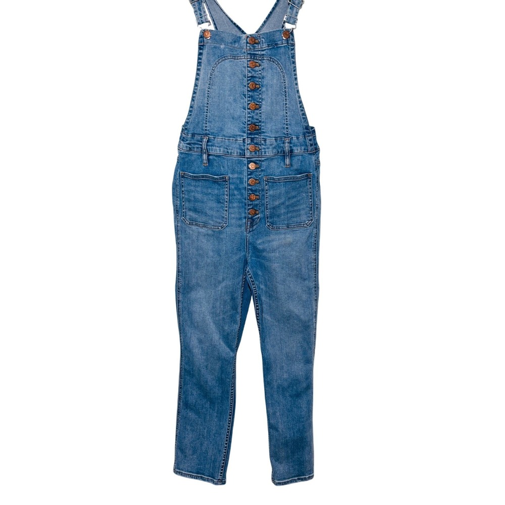 Madewell Bayfront Crop Denim Overalls Button Front, Slim Fit | Size Medium